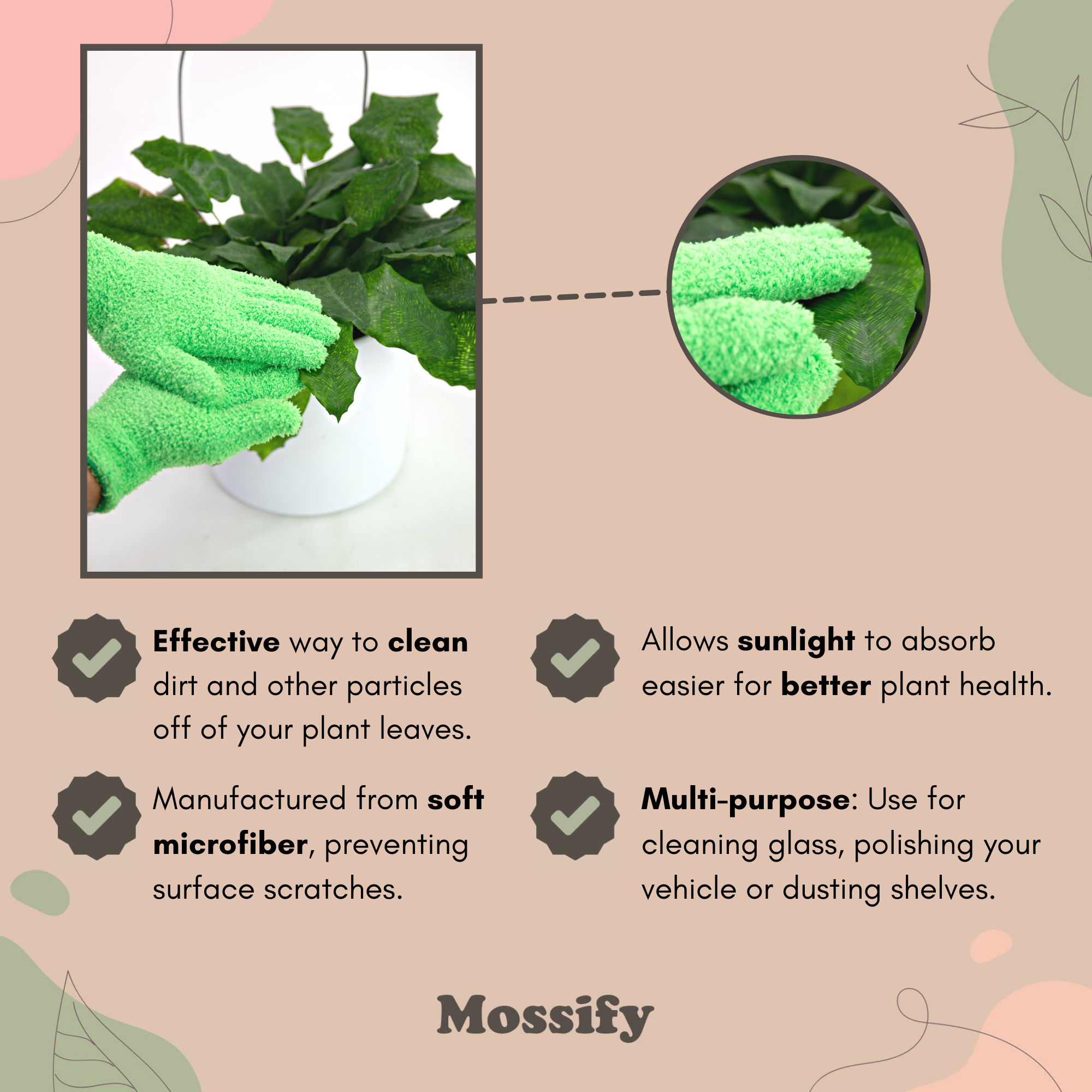 2 Microfiber Gloves - Leaf-Shining Gloves: Green