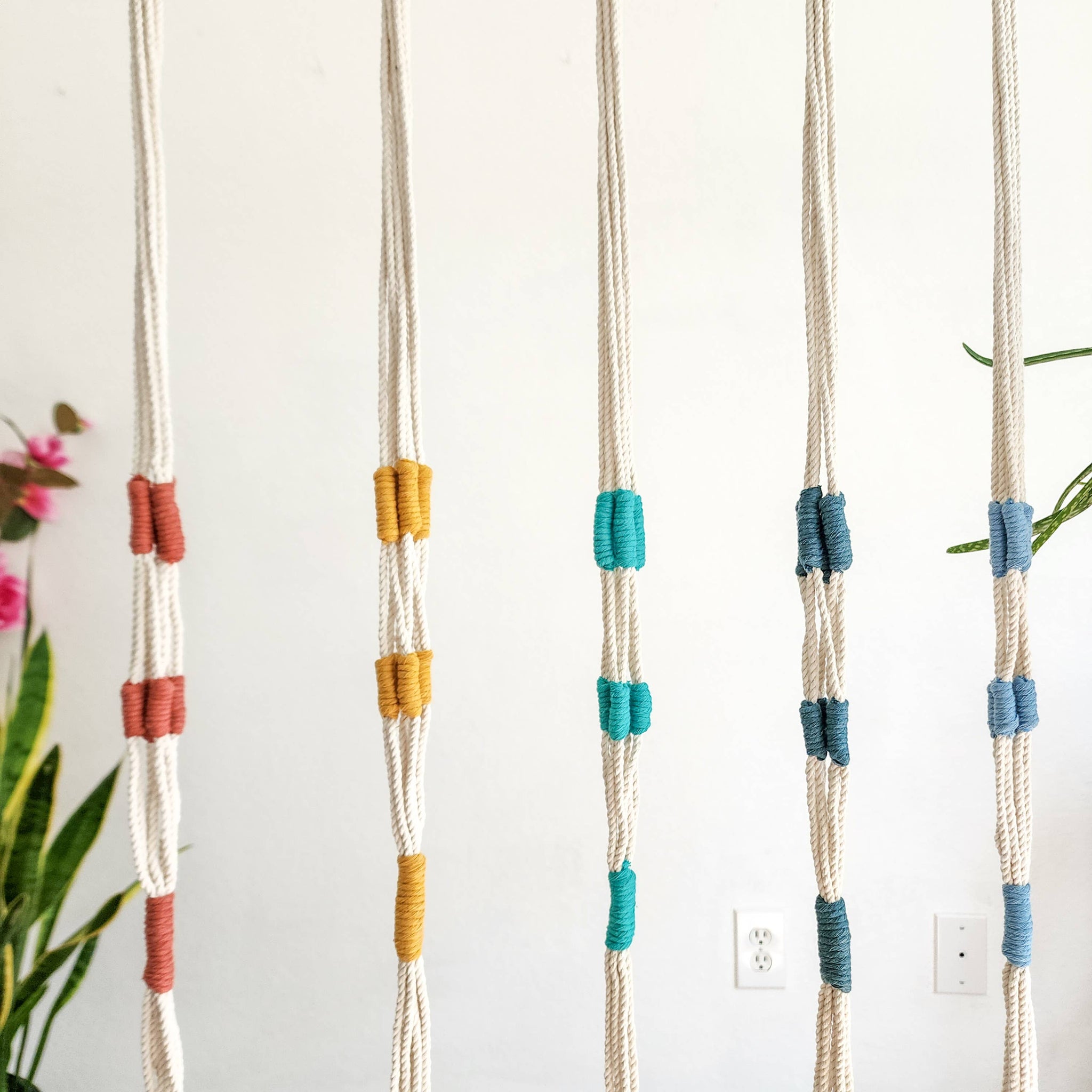 multicolor macrame plant hanger Color Block Plant Hangers, Handmade Macrame Plant Accessory: Peacock B – Desert Rose Cactus Lounge
