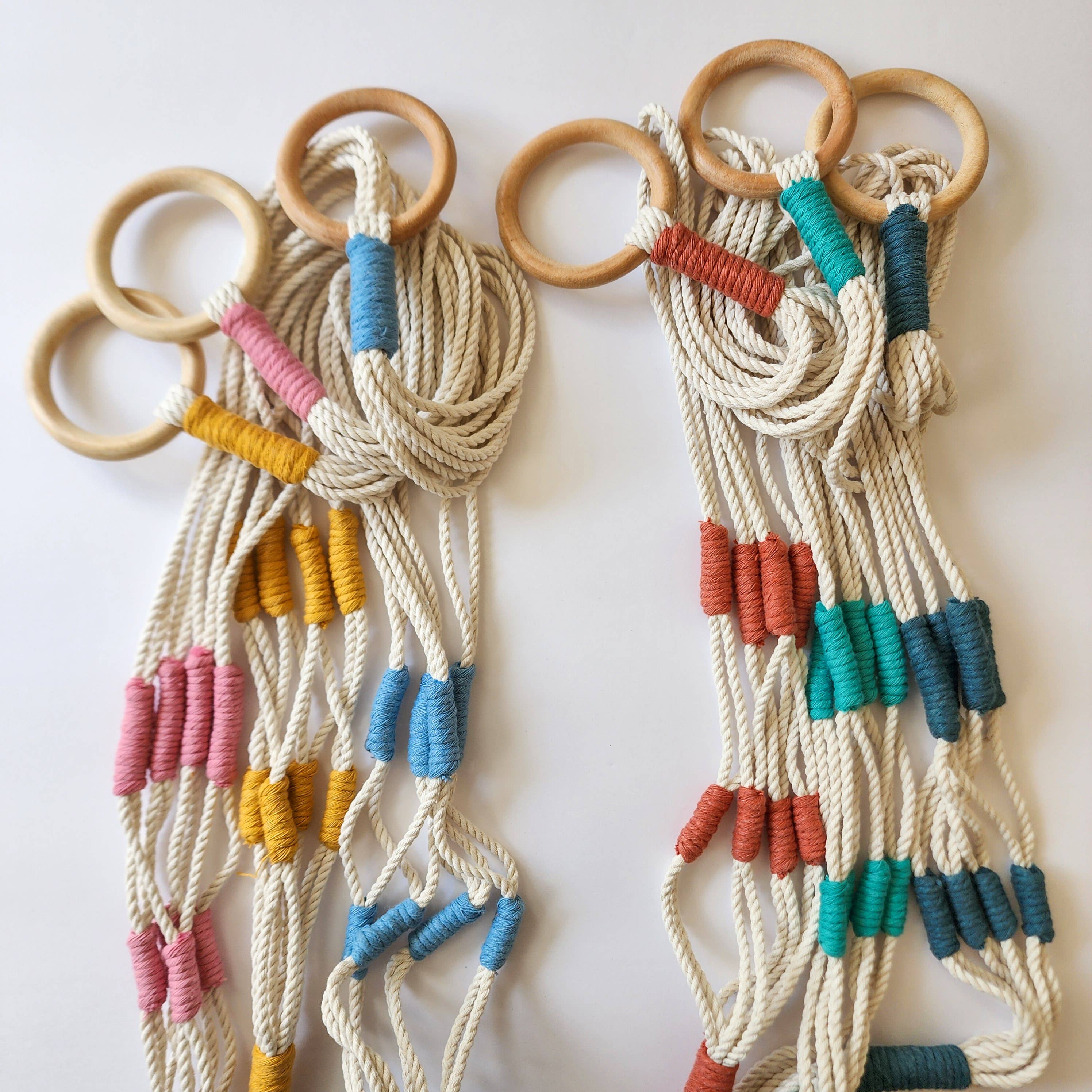 Color Block Plant Hangers, Handmade Macrame Plant Accessory: Peacock Blue